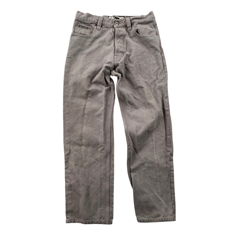 Vtg Y2K Two Star Dog Hemp Cotton Canvas Jeans Men 32x32 Gray Button Fly USA Made